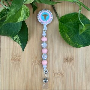 💉✨ Medical-Themed Bling & Silicone Beaded Retractable ID Badge Holder 🩺